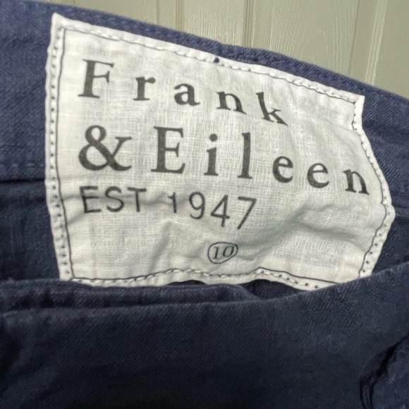 Frank and Eileen Kinsale Cotton Pants Straight Leg Crop Navy Size 10 Raw Hem - Picture 4 of 7